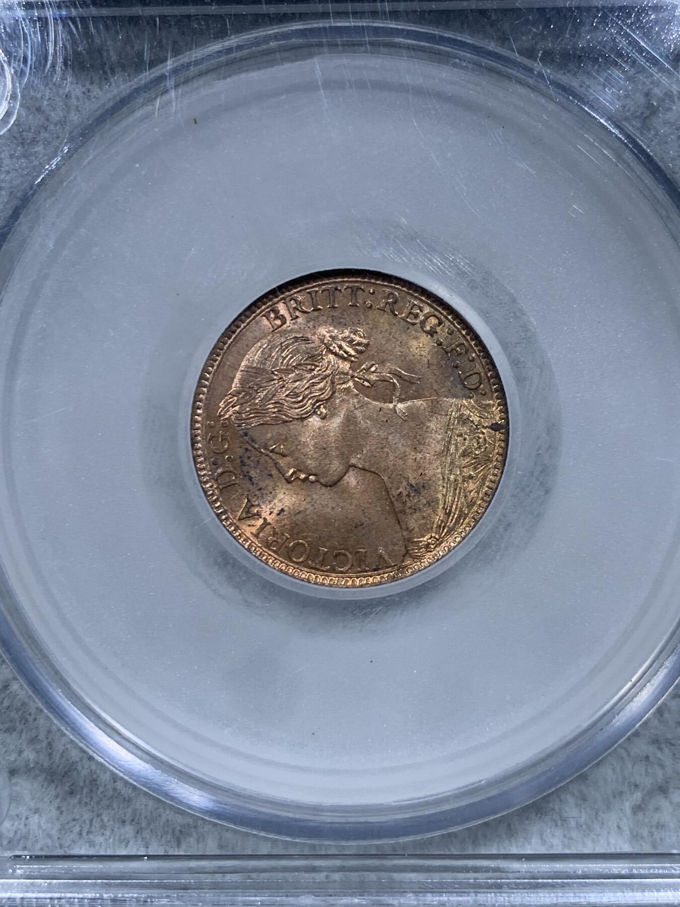 《竞宝斋》第314场 周日，周一，周二  3场连拍 （全场包邮） CGS UNC82 英国1873年维多利亚1法新，小维少妇头像，High3版。英国本土评级，对应P/N 63-64分。原光极美状态