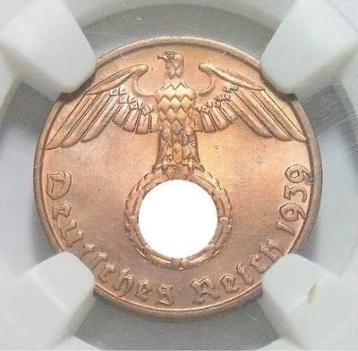 NGC MS66RD 德国第三帝国1939年B版1芬尼 难得开卷原光  - NGC MS66RD 德国第三帝国1939年B版1芬尼 难得开卷原光 