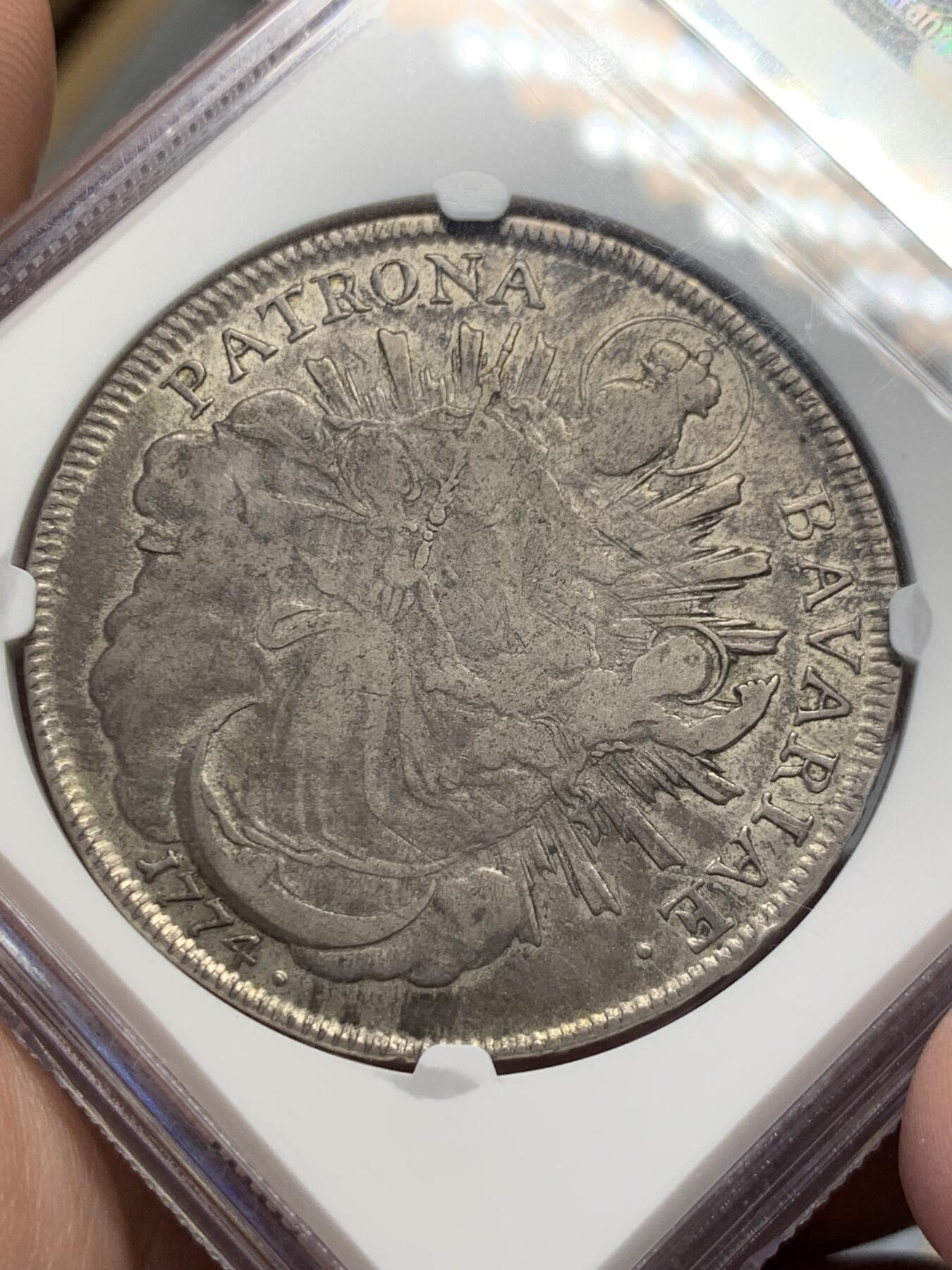 《竞宝斋》第314场 周日，周一，周二  3场连拍 （全场包邮） NGC VF25 巴伐利亚 1774A圣母抱婴1泰勒银币 包浆好