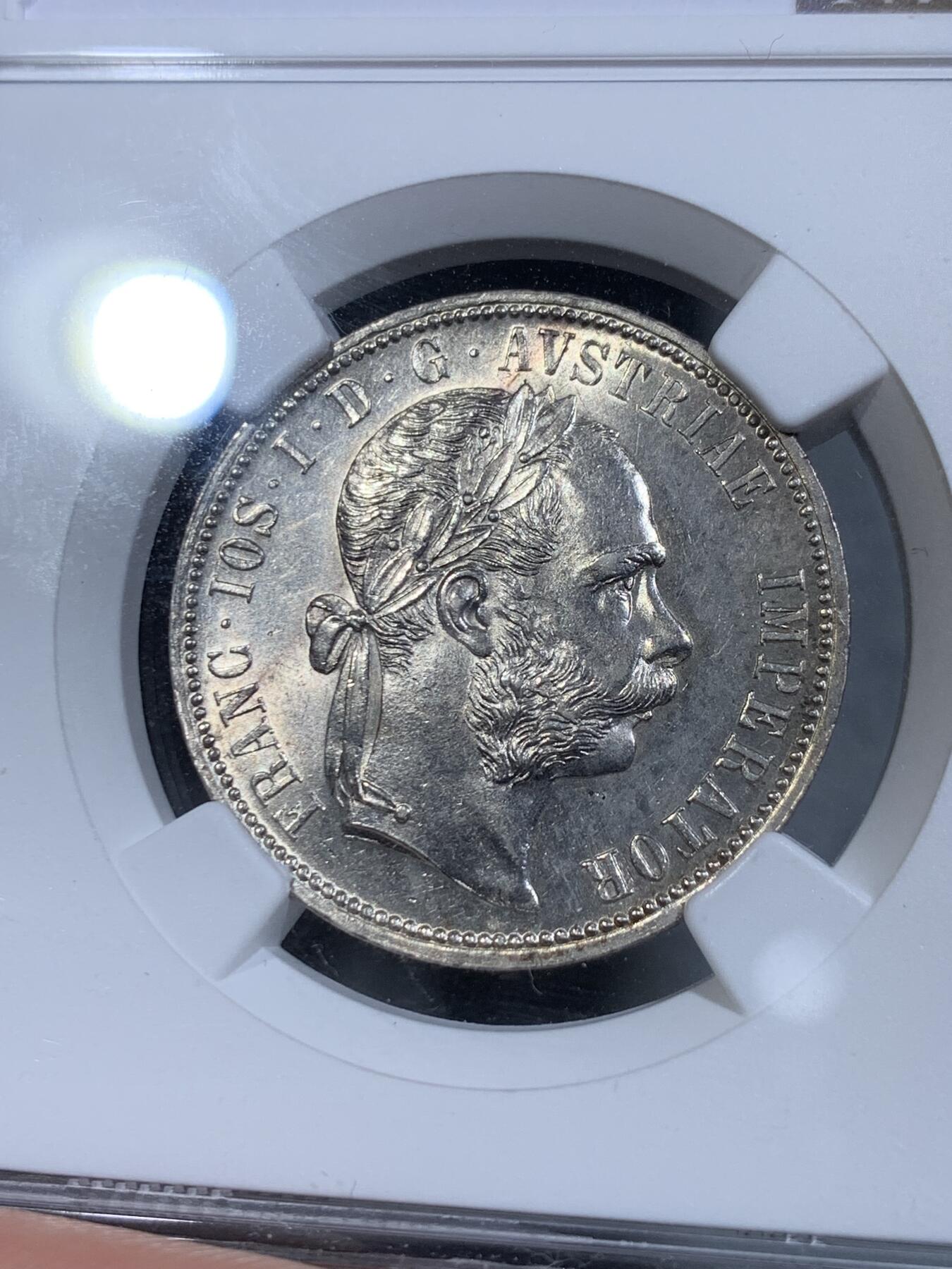 《竞宝斋》第314场 周日，周一，周二  3场连拍 （全场包邮） NGC MS63 奥地利1891年弗朗西斯·约瑟夫一世1弗洛林银币