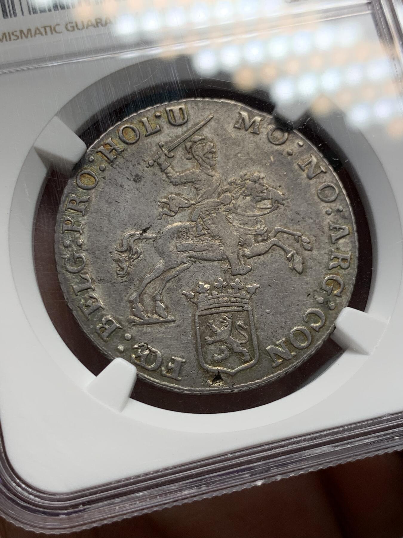 《竞宝斋》第314场 周日，周一，周二  3场连拍 （全场包邮） NGC AU53 荷兰 1767年 荷兰省 1/2杜卡特马健银币 比较少的省 味道相当不错