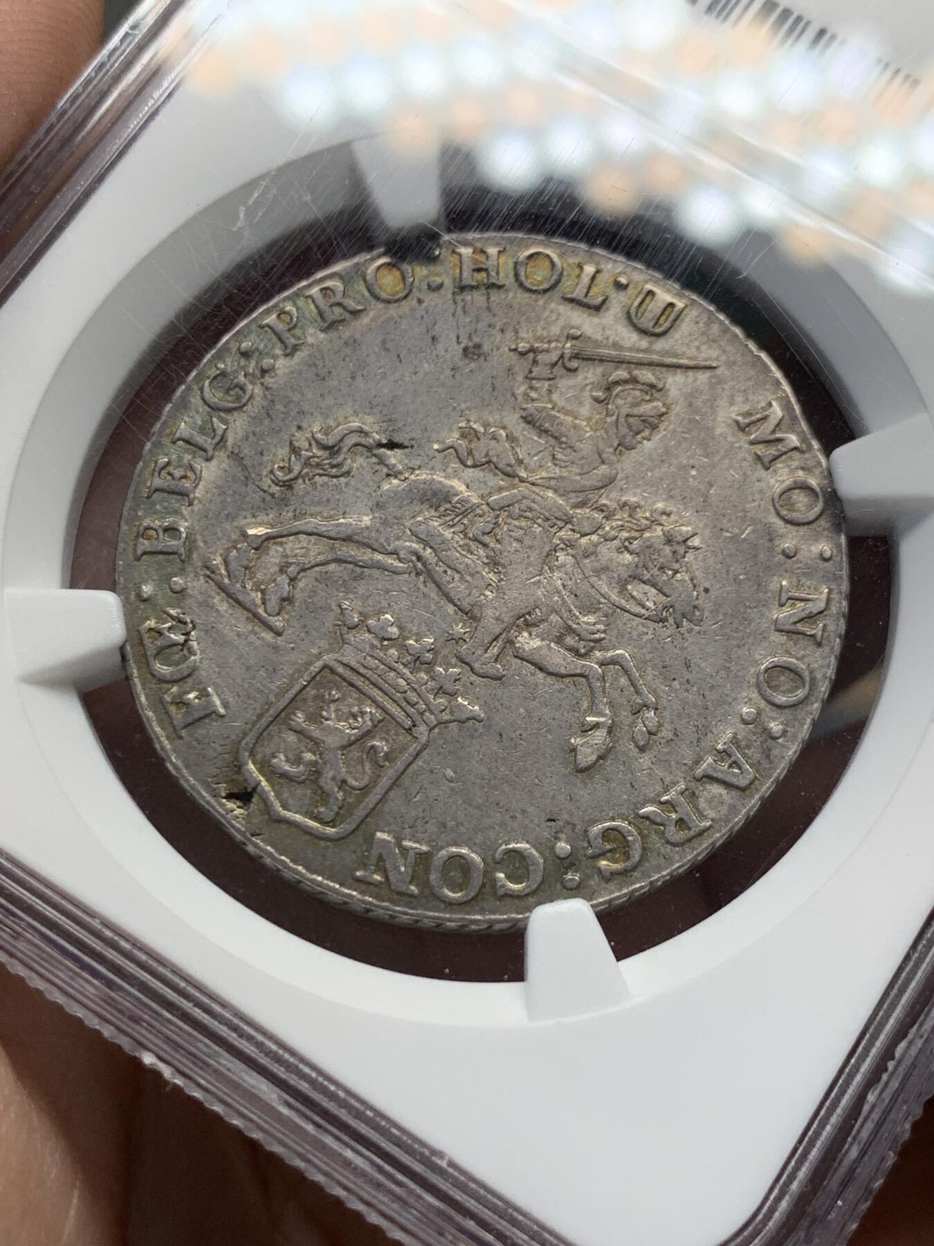 《竞宝斋》第314场 周日，周一，周二  3场连拍 （全场包邮） NGC AU53 荷兰 1767年 荷兰省 1/2杜卡特马健银币 比较少的省 味道相当不错