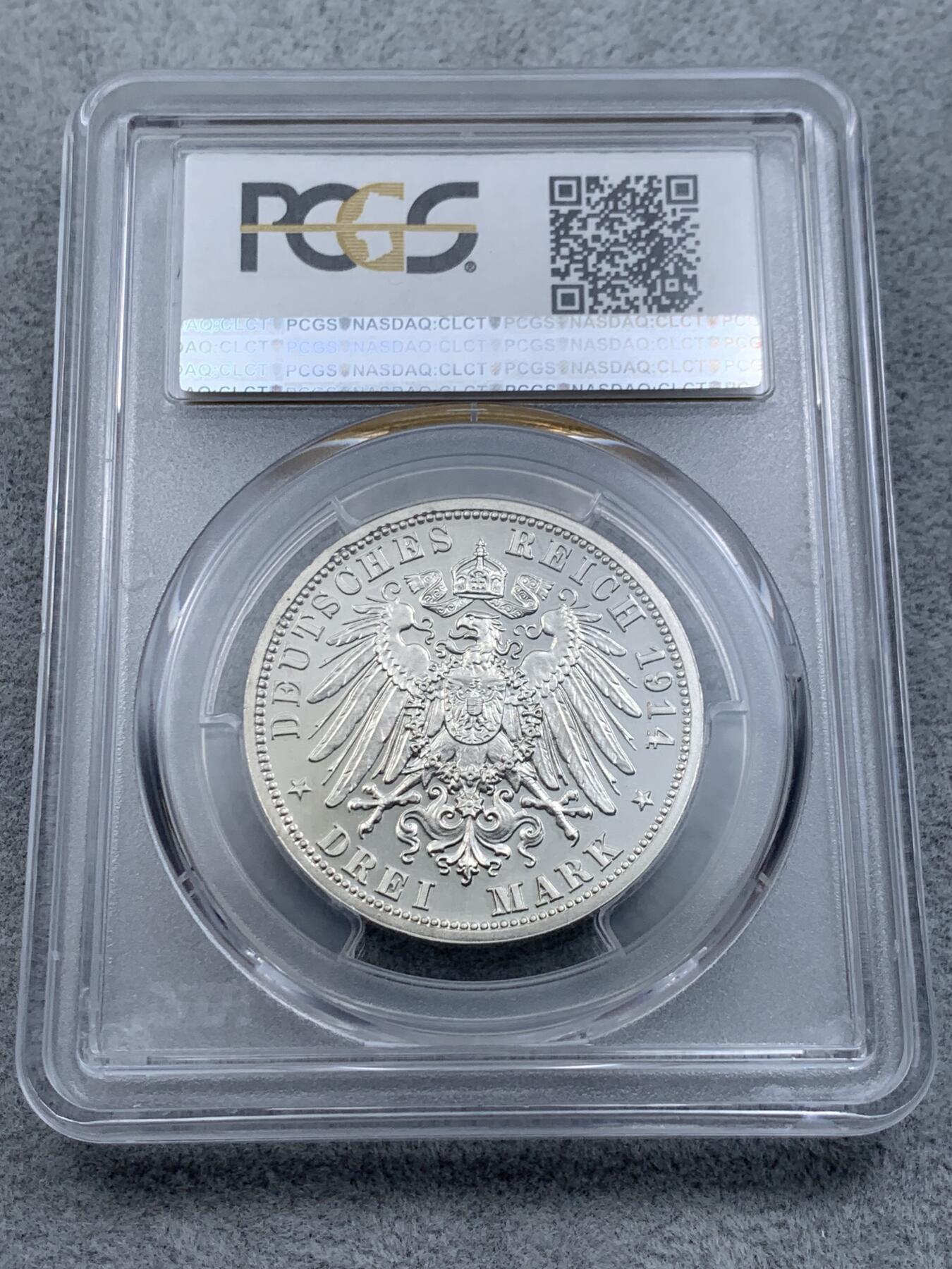 《竞宝斋》第314场 周日，周一，周二  3场连拍 （全场包邮） PCGS PR64CAM 德国1914年安哈特德绍 结婚纪念3马克精制银币 出乎意料的白净 低评了