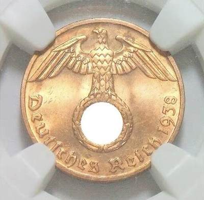 NGC MS64RD 德国第三帝国1938年F版1芬尼 难得开卷原光 - NGC MS64RD 德国第三帝国1938年F版1芬尼 难得开卷原光