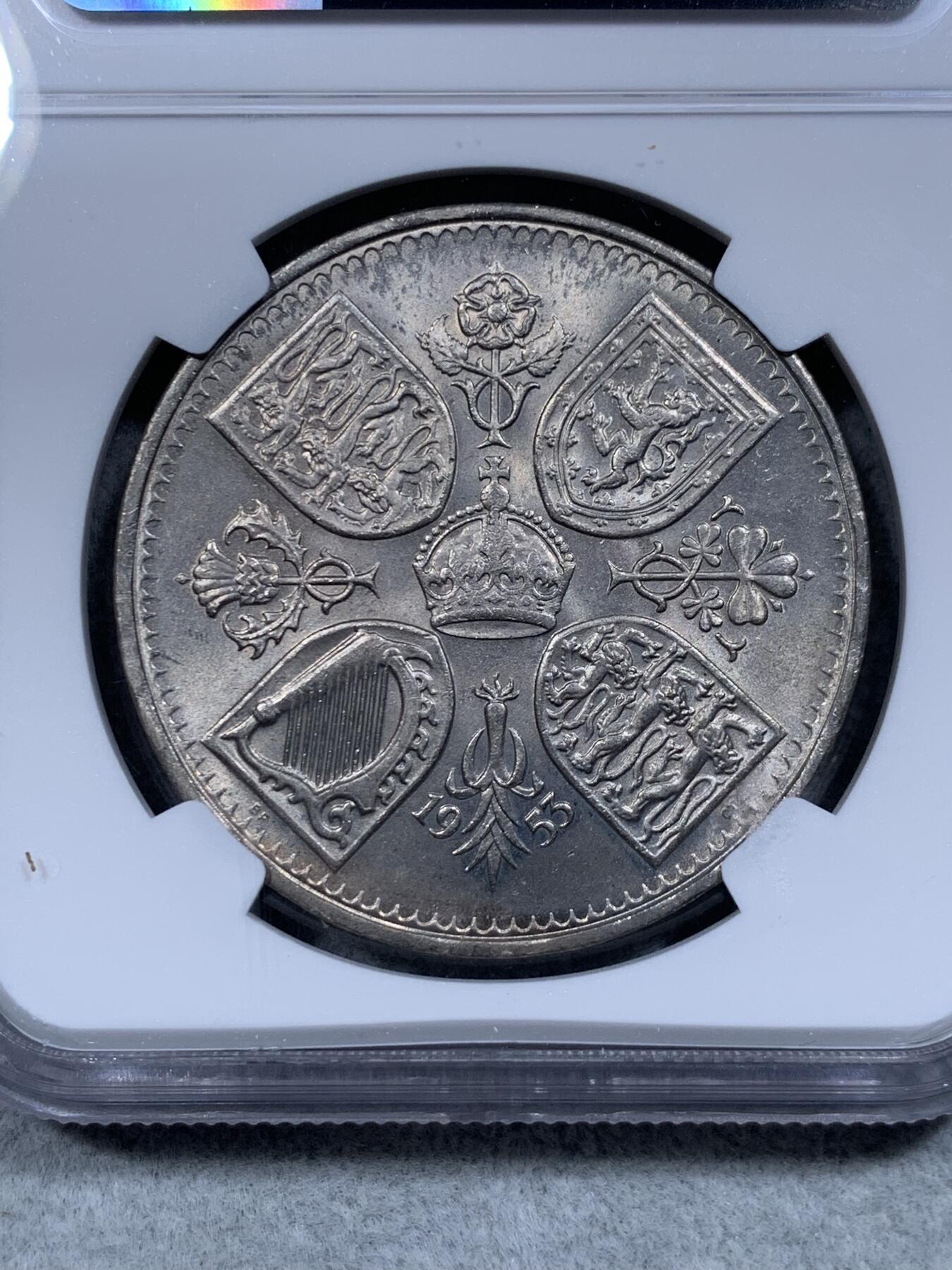 《竞宝斋》第314场 周日，周一，周二  3场连拍 （全场包邮） NGC MS63 英国1953年伊丽莎白二世登基纪念克朗