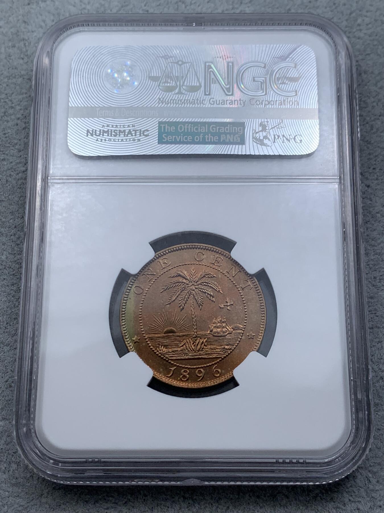 《竞宝斋》第314场 周日，周一，周二  3场连拍 （全场包邮） NGC MS66RB 利比里亚1896年1分铜币