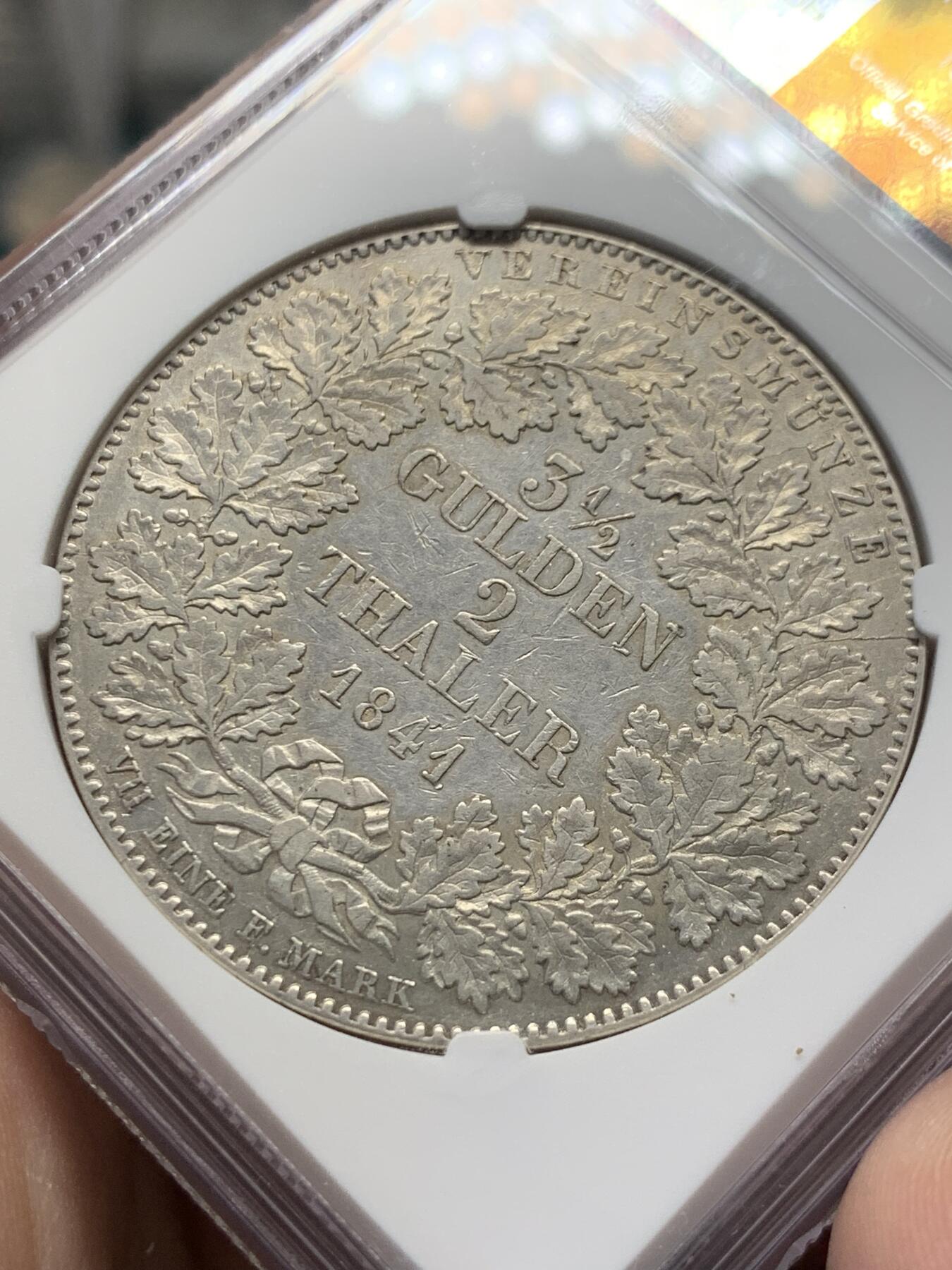 《竞宝斋》第314场 周日，周一，周二  3场连拍 （全场包邮） NGC AUD 德国 1841 法兰克福 景观 2泰勒 大银币 上涨品种