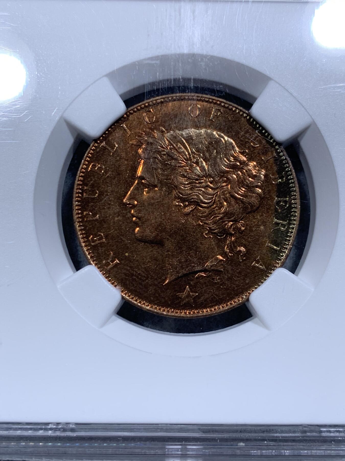 《竞宝斋》第314场 周日，周一，周二  3场连拍 （全场包邮） NGC MS66RB 利比里亚1896年1分铜币