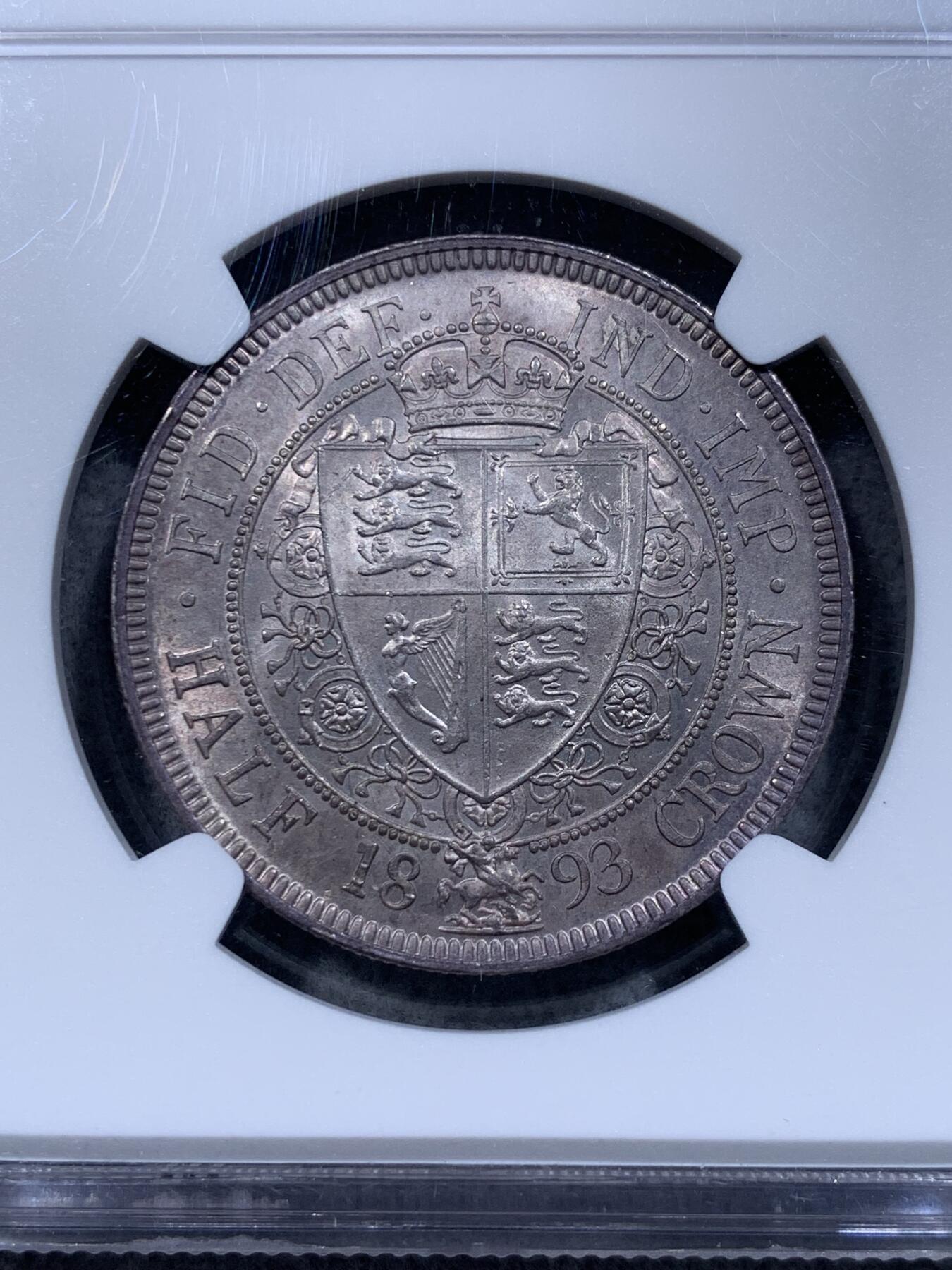 《竞宝斋》第314场 周日，周一，周二  3场连拍 （全场包邮） NGC MS62 英国 1893年 维多利亚 半克朗 银币