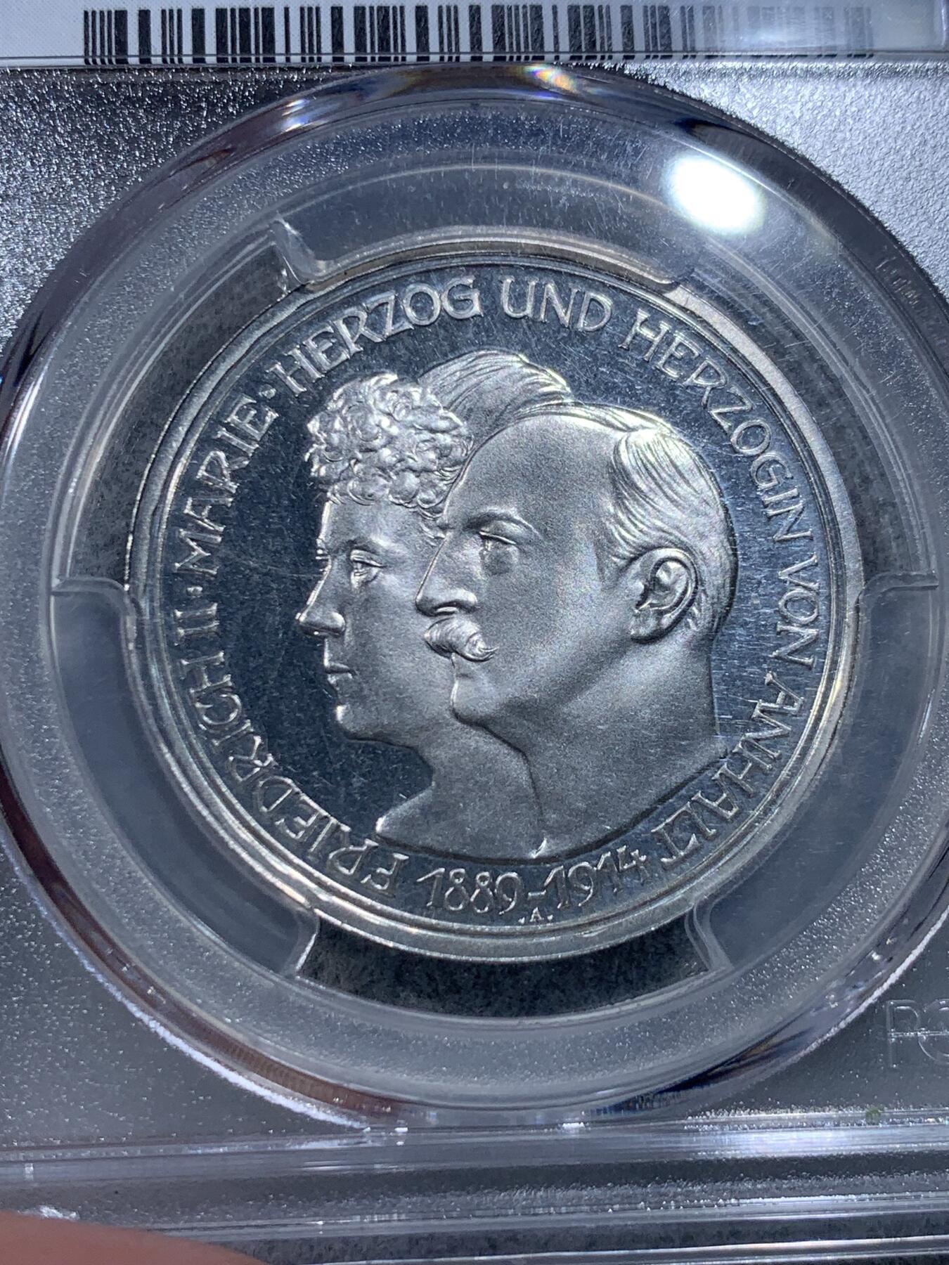 《竞宝斋》第314场 周日，周一，周二  3场连拍 （全场包邮） PCGS PR64CAM 德国1914年安哈特德绍 结婚纪念3马克精制银币 出乎意料的白净 低评了
