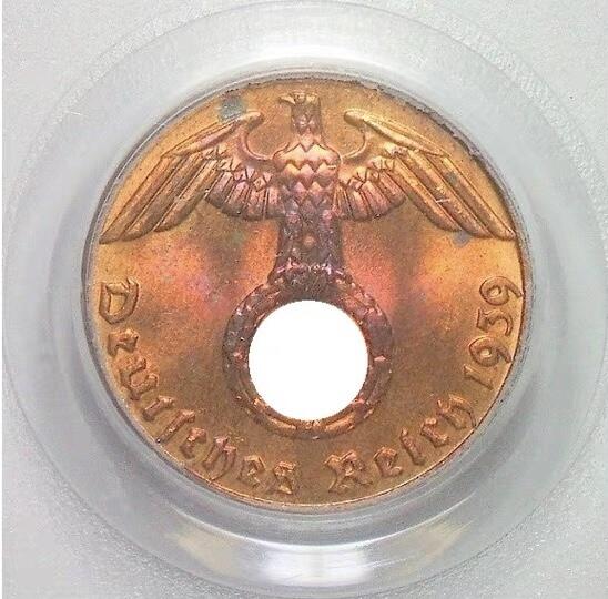 PCGS MS64RD 德国第三帝国1939年F版1芬尼 难得开卷原光