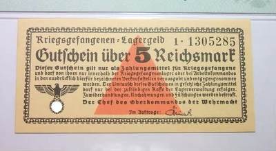 PMG MS64 德国第三帝国1942年集中营战俘营5马克 原光挺版 - PMG MS64 德国第三帝国1942年集中营战俘营5马克 原光挺版