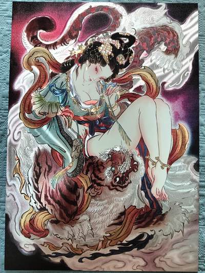 花开卡拍第一期 - 燎原卡牌彫仙绘生肖寅虎编号粗闪A4大卡，编号008