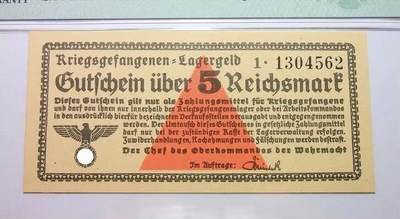 PMG MS64 德国第三帝国1942年集中营战俘营5马克 原光挺版 - PMG MS64 德国第三帝国1942年集中营战俘营5马克 原光挺版