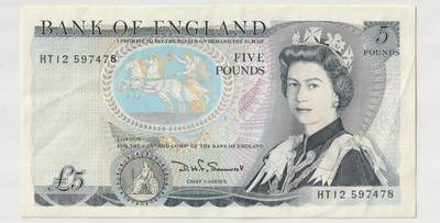 PThappally收藏第42次拍卖，英联邦地区硬币纸币 - 英国 GREAT BRITAIN, Bank of England 1971-1991 5 Pounds Pick 378e&f, Sign. Somerset & G. M. Gill, N/S # HT12 597478 & RE61 992389 Circulated 