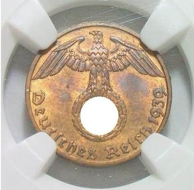 NGC MS64RB 德国第三帝国939年J版1芬尼 难得开卷原光 - NGC MS64RB 德国第三帝国939年J版1芬尼 难得开卷原光