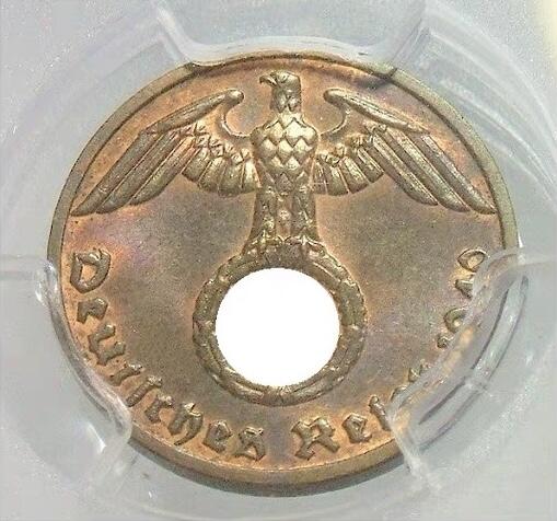 金盾PCGS MS64 德国第三帝国1940年F版1芬尼 难得开卷原光
