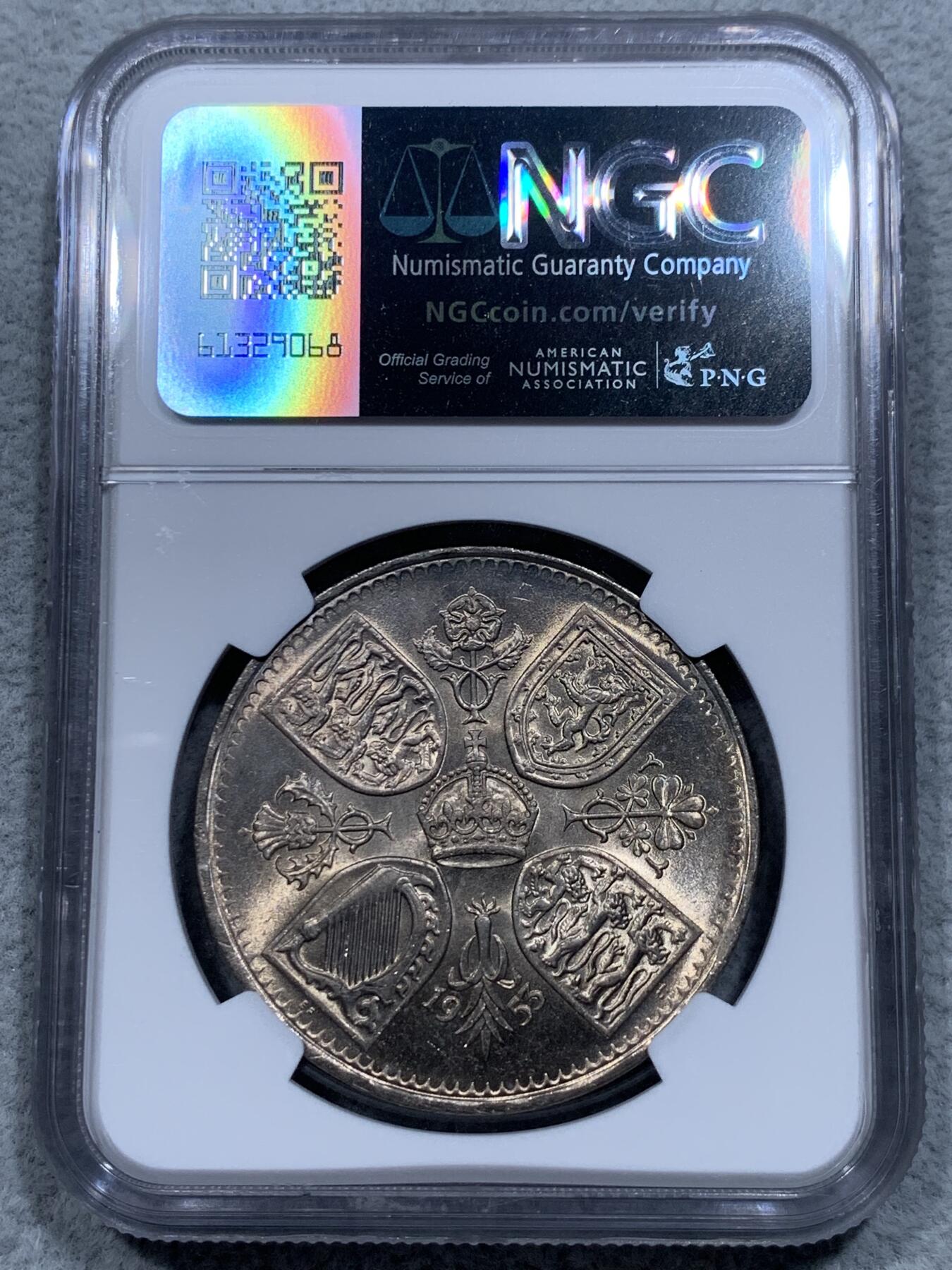 《竞宝斋》第315场 周日，周一，周二  3场连拍 （全场包邮） NGC MS64 英国1953年伊丽莎白二世登基纪念克朗
