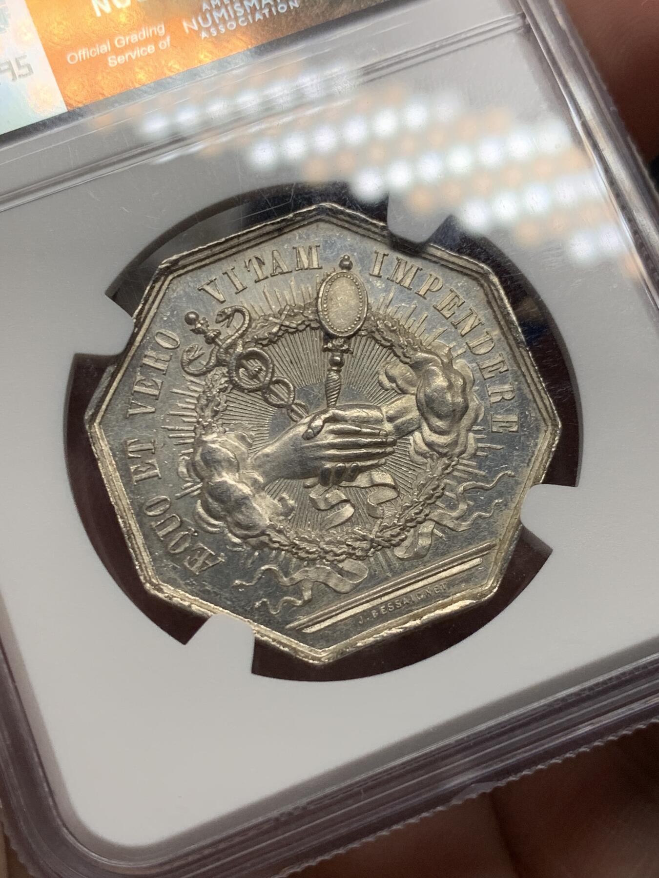 《竞宝斋》第315场 周日，周一，周二  3场连拍 （全场包邮） NGC MS62 法国1860-1879博韦公证处八角银章 经典图案