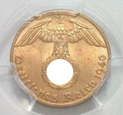 金盾PCGS MS65RB 德国第三帝国1940年J版1芬尼 难得开卷原光 - 金盾PCGS MS65RB 德国第三帝国1940年J版1芬尼 难得开卷原光
