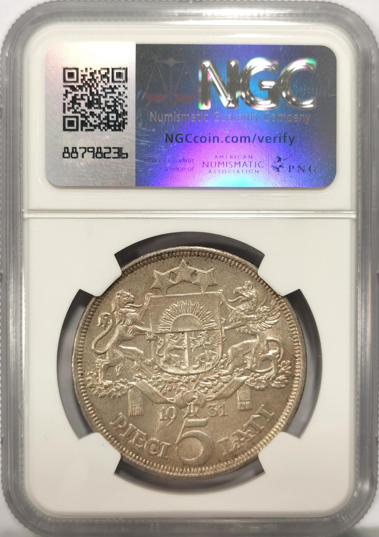 博洋堂“风染桂香”10月精品专场暨第095期（全场包邮） NGC MS62 拉脱维亚1931年少女头像5拉特银币