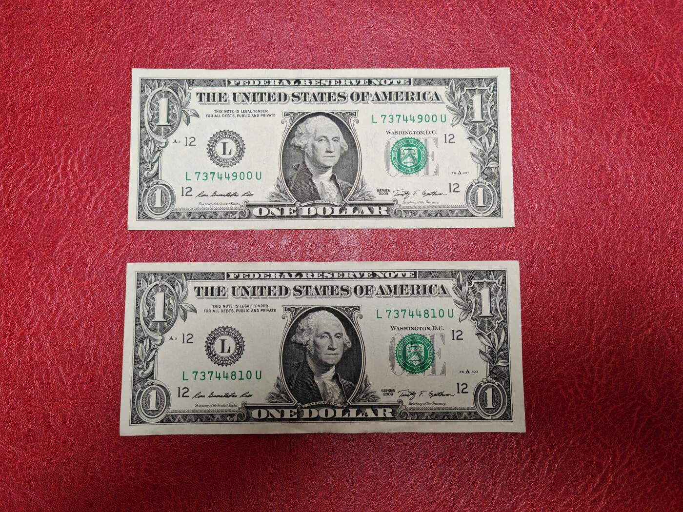 美国纸币 2009年 1美元 非全新好品 单价