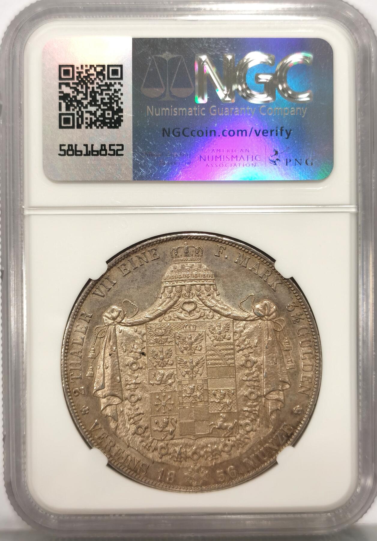 博洋堂“风染桂香”10月精品专场暨第095期（全场包邮） NGC UNC 德国普鲁士1856年威廉四世流通2泰勒大银币，经典洋葱头纹章2T