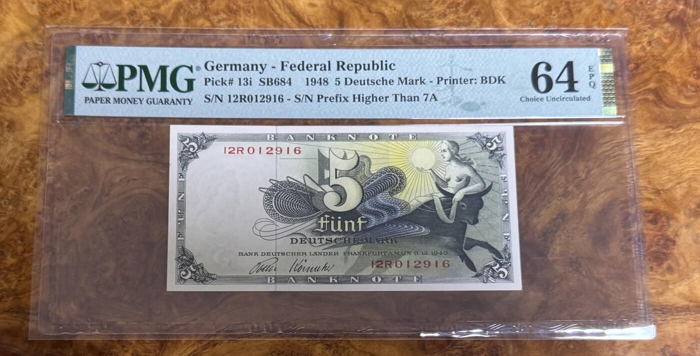 得物收藏 Chase Auction 第32期 - - 外钞、民国钞和人民币混合场！ 1948年德国5马克，PMG64e！