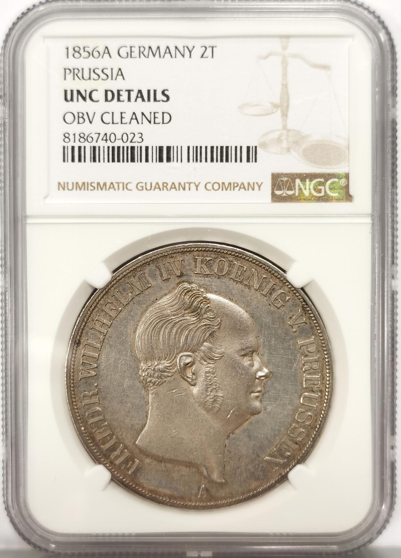 博洋堂“风染桂香”10月精品专场暨第095期（全场包邮） NGC UNC 德国普鲁士1856年威廉四世流通2泰勒大银币，经典洋葱头纹章2T