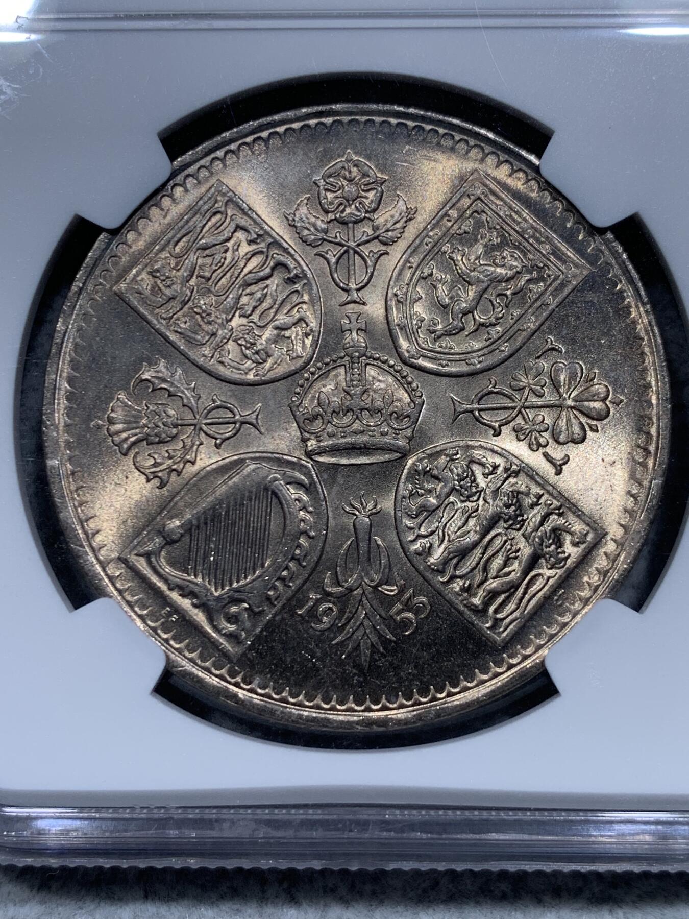 《竞宝斋》第315场 周日，周一，周二  3场连拍 （全场包邮） NGC MS64 英国1953年伊丽莎白二世登基纪念克朗