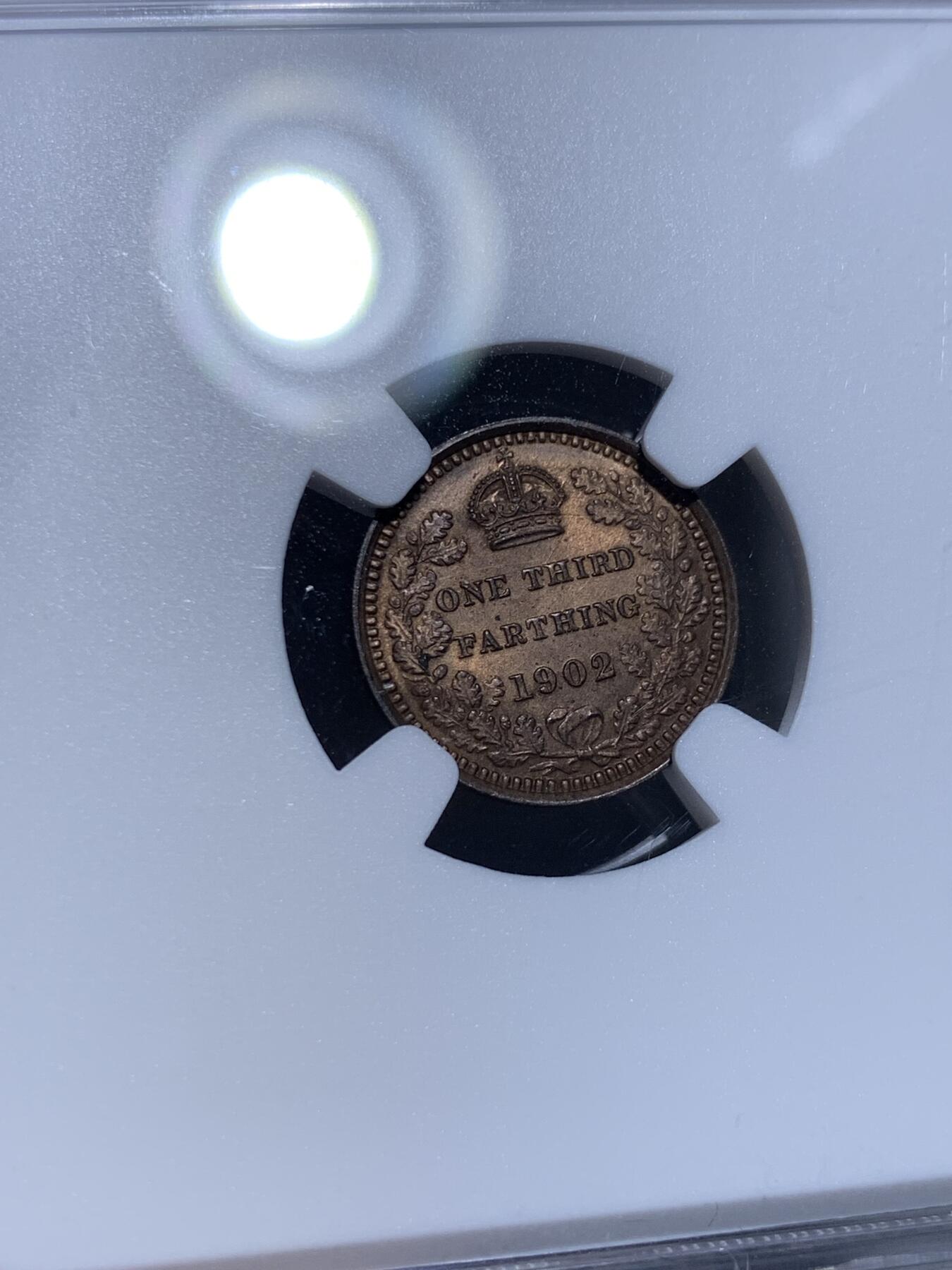 《竞宝斋》第315场 周日，周一，周二  3场连拍 （全场包邮） NGC MS64RB 英国 1902 爱德华七世 1/3法新小铜币 高分品相 细节极佳 胡须及头发清晰可见 最小面值 高分好品较少见