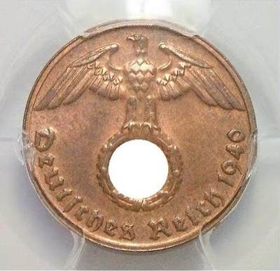 金盾PCGS MS65RB 德国第三帝国1940年G版1芬尼 难得开卷原光 - 金盾PCGS MS65RB 德国第三帝国1940年G版1芬尼 难得开卷原光