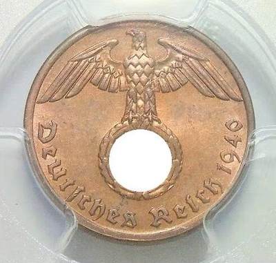 金盾PCGS MS64RB 德国第三帝国1940年1芬尼 难得开卷原光 - 金盾PCGS MS64RB 德国第三帝国1940年1芬尼 难得开卷原光