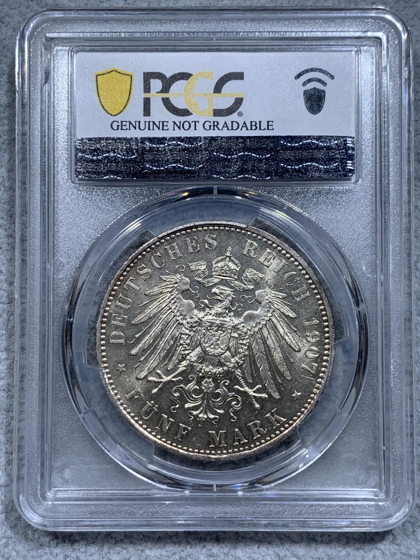 《竞宝斋》第315场 周日，周一，周二  3场连拍 （全场包邮） PCGS UNCD 德国巴伐利亚1907年奥托国王5马克大银币