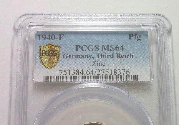 金盾PCGS MS64 德国第三帝国1940年F版1芬尼 难得开卷原光