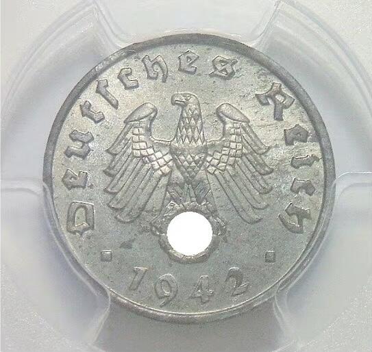 金盾PCGS MS64 德国第三帝国1942年1芬尼 难得开卷原光