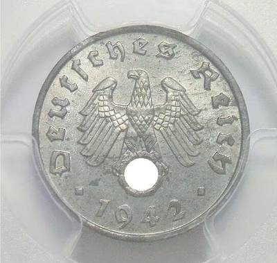 金盾PCGS MS64 德国第三帝国1942年1芬尼 难得开卷原光 - 金盾PCGS MS64 德国第三帝国1942年1芬尼 难得开卷原光