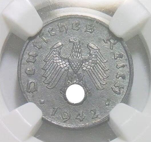 NGC MS61 德国第三帝国1942年J版1芬尼 难得开卷原光