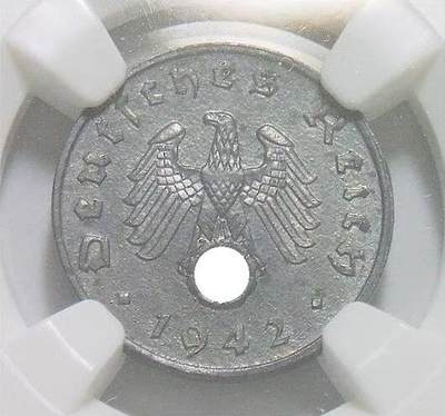 NGC MS61 德国第三帝国1942年J版1芬尼 难得开卷原光 - NGC MS61 德国第三帝国1942年J版1芬尼 难得开卷原光