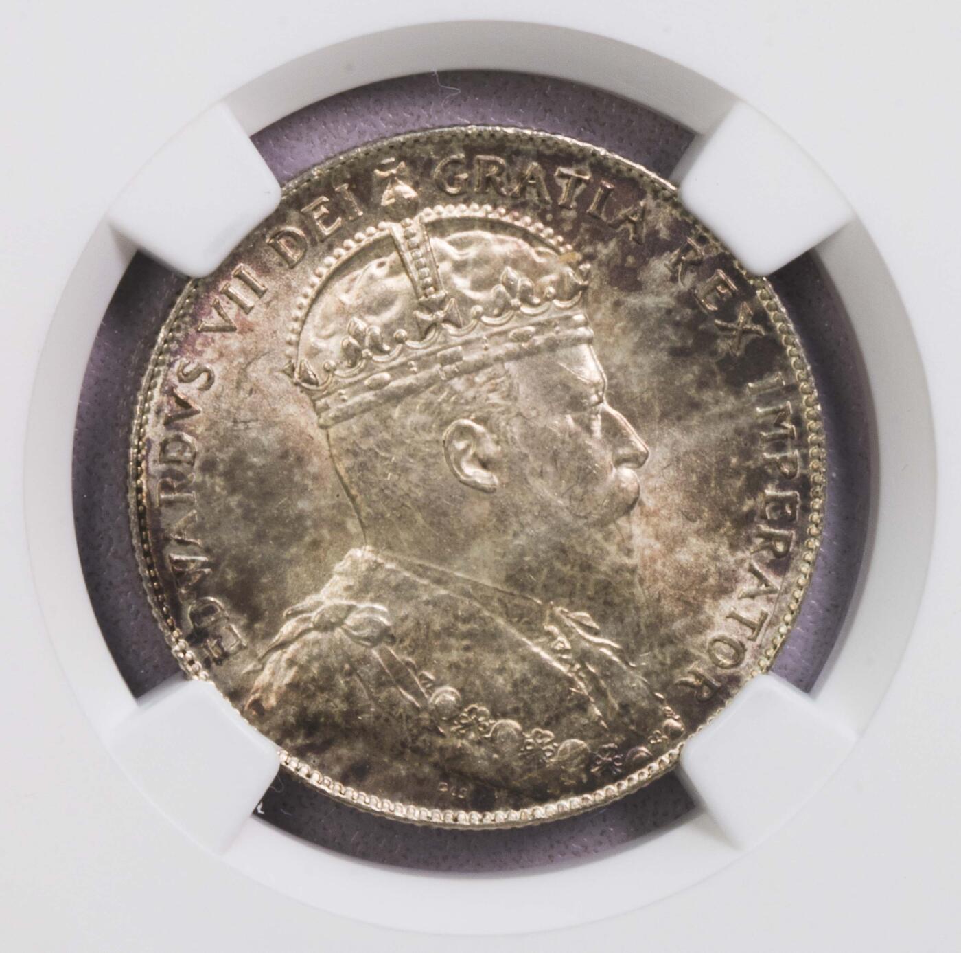 NGC-MS64 1908纽芬兰群岛爱七50分银币 唯一冠军最大面值