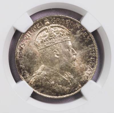 NGC-MS64 1908纽芬兰群岛爱七50分银币 唯一冠军最大面值 - NGC-MS64 1908纽芬兰群岛爱七50分银币 唯一冠军最大面值
