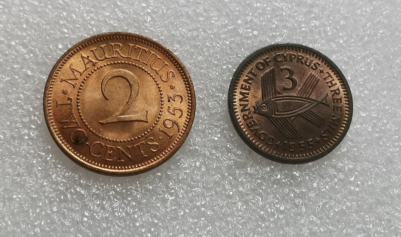 瓶子🏺第162期拍卖会 英属毛里求斯1953年2分铜币 英属塞浦路斯1955年3米尔小鱼铜币