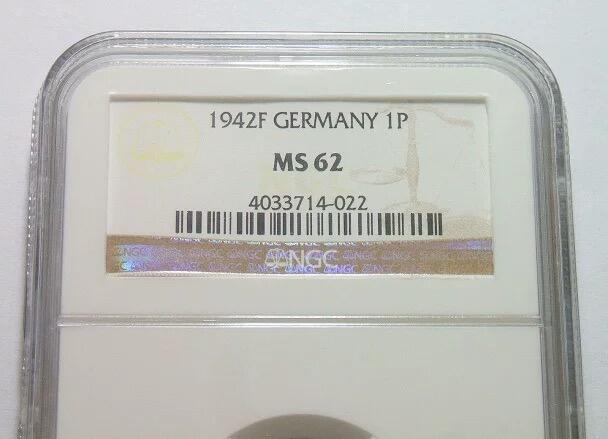 NGC MS62 德国第三帝国1942年F版1芬尼 难得开卷原光