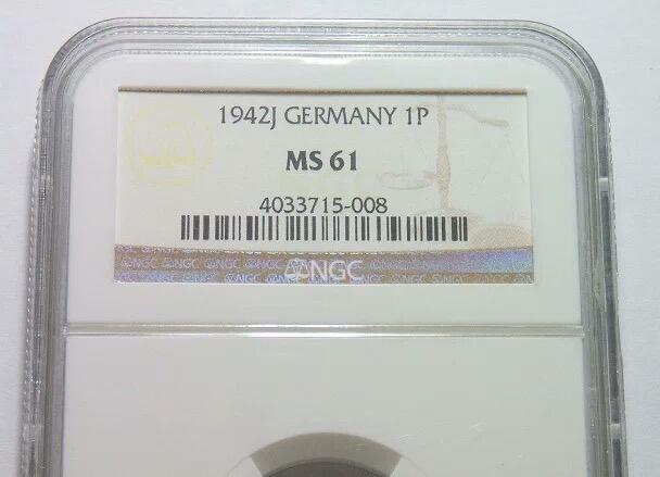 NGC MS61 德国第三帝国1942年J版1芬尼 难得开卷原光