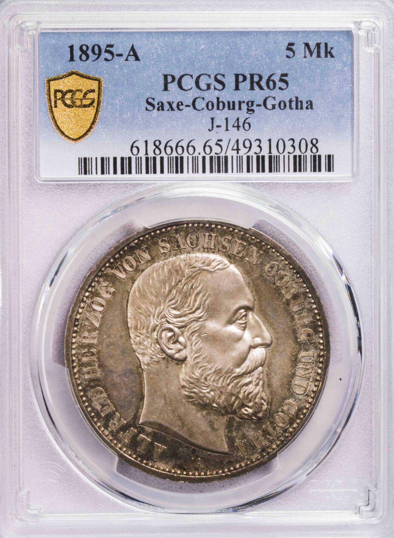 PCGS-PR65 1895萨克森科堡哥萨5马克大银币 亚军名誉品