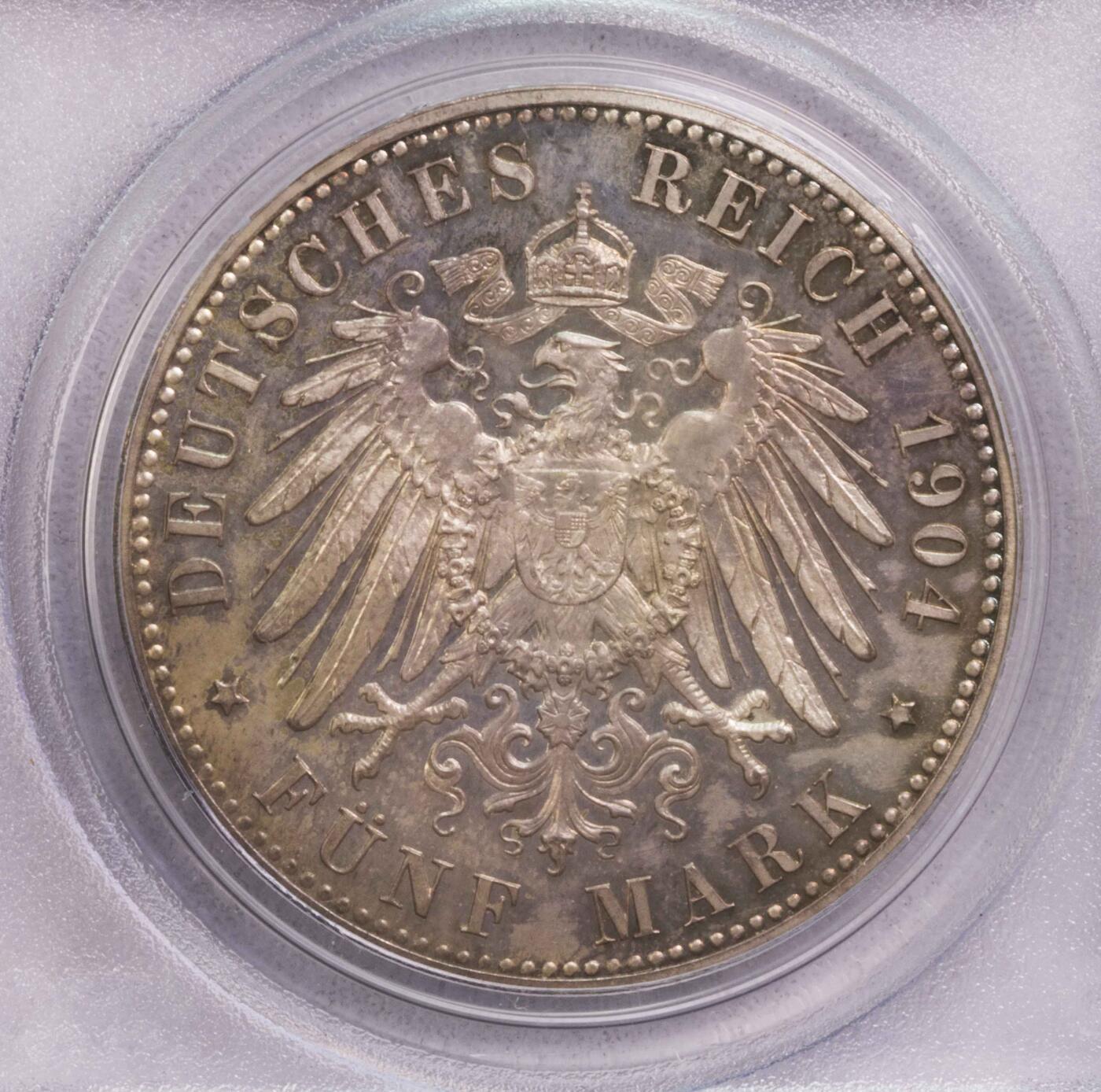 PCGS-PR66 1904梅克伦堡皇家婚礼5马克大银币 亚军精制