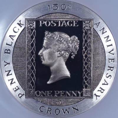NGC PF69UC唯一冠军1990年英属马恩岛黑便士邮票发型150周年5克朗精制大银币 - NGC PF69UC唯一冠军1990年英属马恩岛黑便士邮票发型150周年5克朗精制大银币