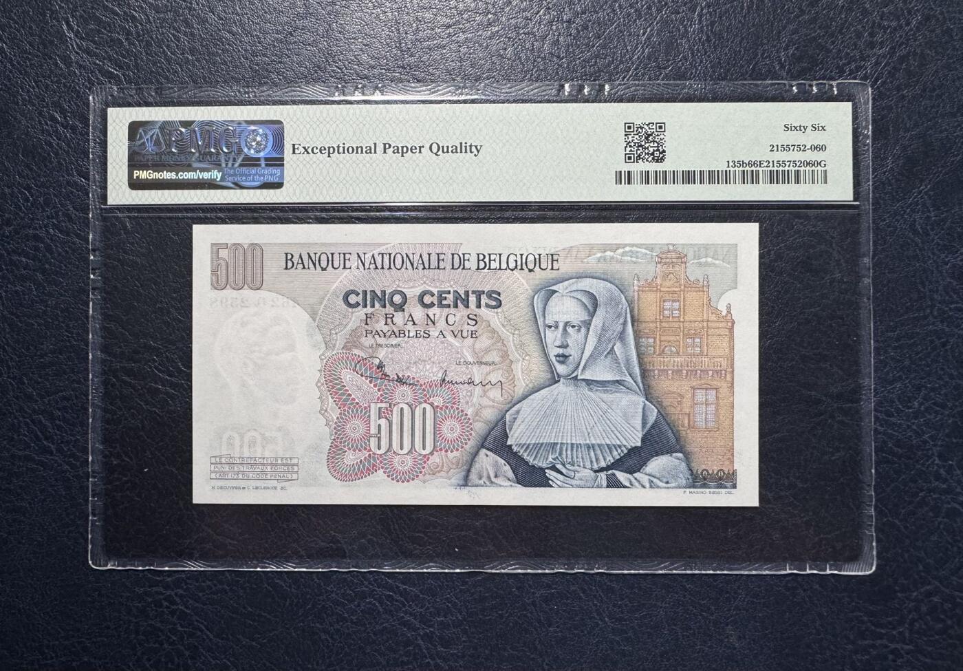 收藏联盟Quantum Auction 第383期拍卖  比利时1971年500法郎 PMG66 奥地利的玛格丽特 