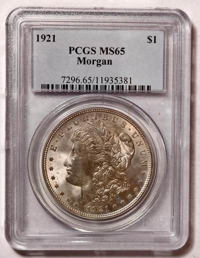 紫瑗钱币——第576期 - 美国 1921年 摩根 大头妹 1美元 银币 PCGS MS65 早期老盒 淡彩