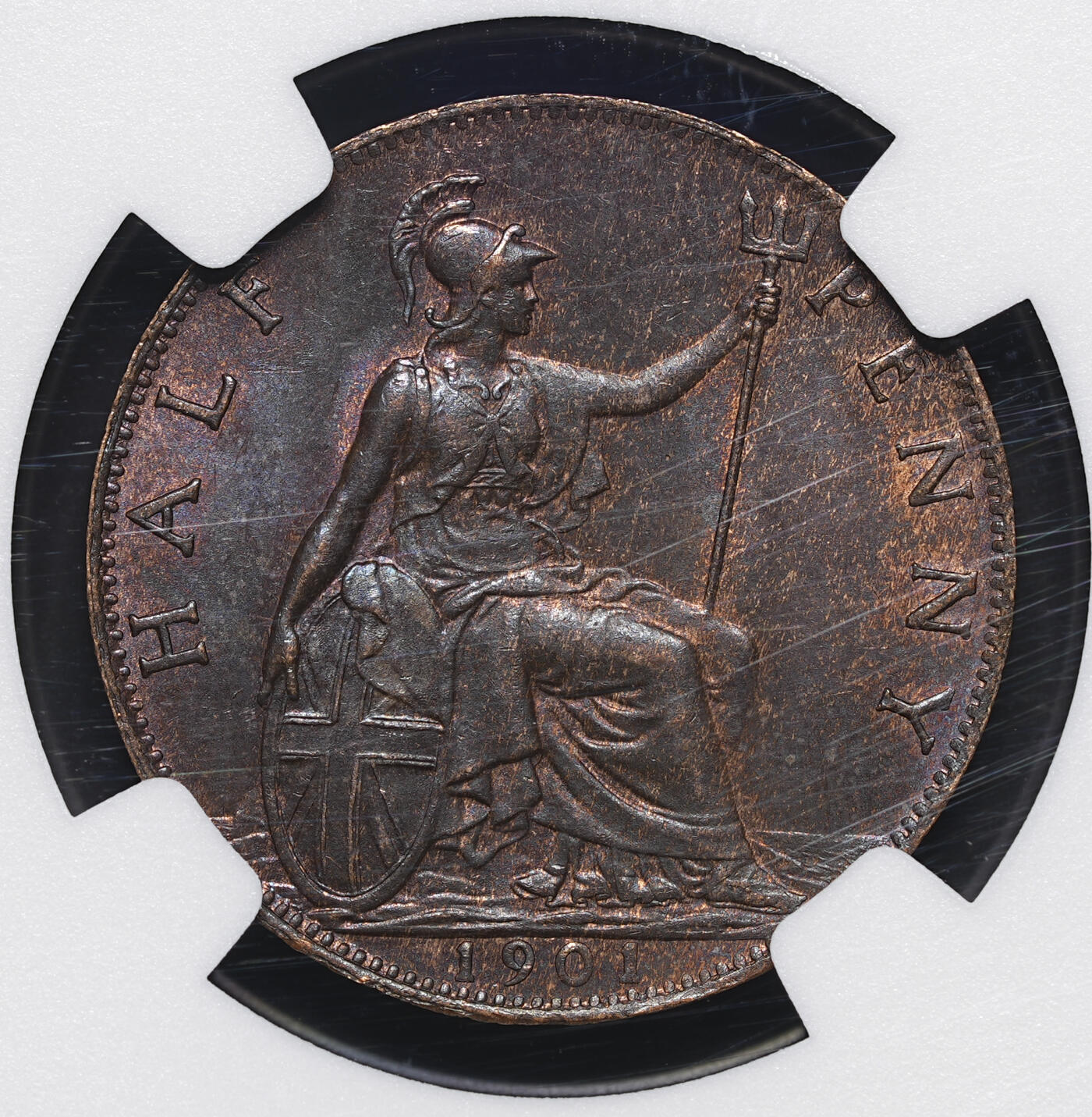 修遠堂世界钱币第四十三期 全场包邮 NGC MS64RB 1901年英国1/2便士铜币